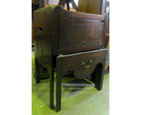 A Georgian mahogany tray top night commode with draw front