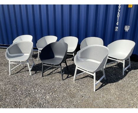 Set of eight Nordic design modern plastic and fabric tub chairs in dark grey, light grey and white - THIS LOT IS TO BE COLLEC
