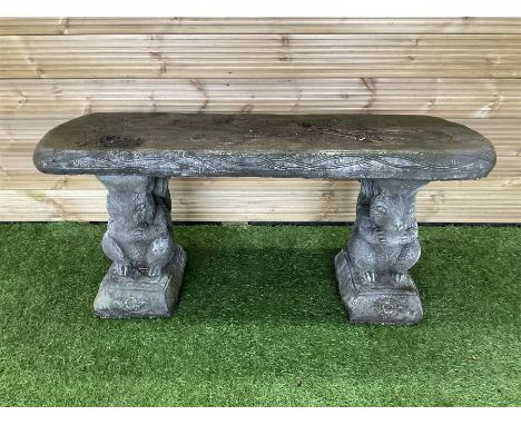 Composite stone garden bench, supported by two squirrels - THIS LOT IS TO BE COLLECTED BY APPOINTMENT FROM DUGGLEBY STORAGE, 