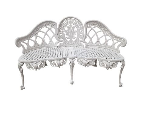 Victorian design white painted cast aluminium two seat garden benchDimensions: Height:&nbsp;80cm&nbsp; Length/Width:&nbsp;125