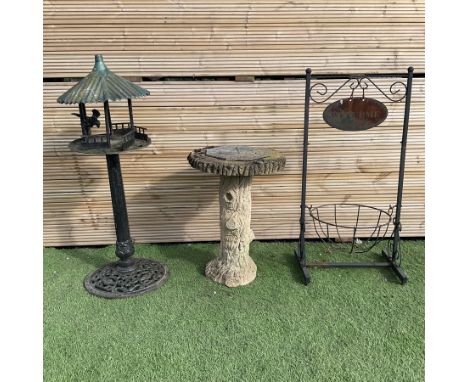 Bird feeder, welcome sign planter and cast stone sundial  - THIS LOT IS TO BE COLLECTED BY APPOINTMENT FROM DUGGLEBY STORAGE,