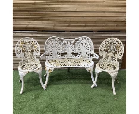 Cast iron and aluminium, white painted garden bench and two chairs - THIS LOT IS TO BE COLLECTED BY APPOINTMENT FROM DUGGLEBY