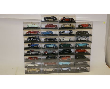 Diecast Vintage Vehicles, A collection of mostly pre-war private vehicles, all loose in plastic cases, many by Ixo but includ