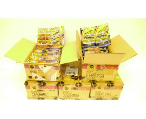 Matchbox Super Fast and Best of British, Five Trade boxes each containing twelve factory sealed 1:64 scale vehicles, 2000s, S