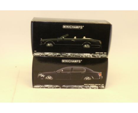 Minichamps 1:18 Scale Models, A boxed duo comprising Bentley Continental Flying Spur 2005 in blue livery together with  a Ben