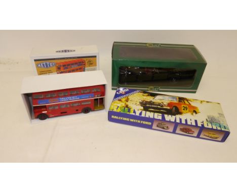 Corgi Mettoy and Cult Scale Models, A boxed trio comprising Corgi D16/1 Rallying With Ford, Corgi Mettoy MT00103 limited edit