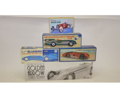 Schylling Reproduction Tin Land Speed Cars, A boxed group of clockwork, models comprising a 1929 Golden Arrow, Sir Ian's Blue