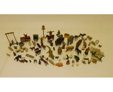 Britains and other makers Farm and Zoo Animals and Accessories, including various Farm animals, hutches, fencing, Farm worker