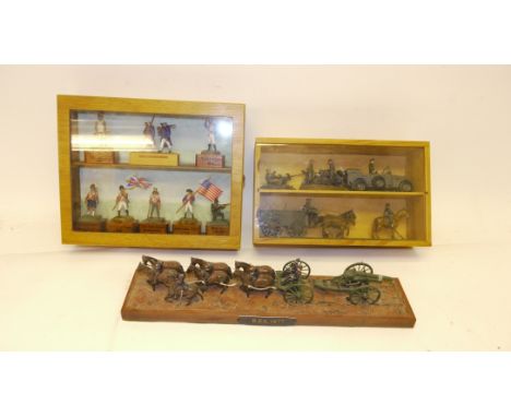 Three Military Dioramas including parts from Britains and other makers, nine plastic figures including French Foreign Legion 