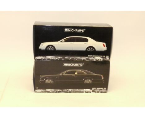 Minichamps 1:18 Scale Models, A boxed duo comprising Bentley Continental Flying Spur 2005 in white livery (some wear to door 