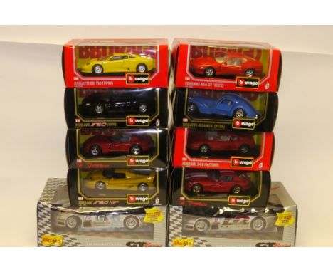 Burago and Maisto 1:18  and 1:24 Scale Models, A boxed group of modern vehicles comprising Maisto 1:18 scale GT Racing 38848 