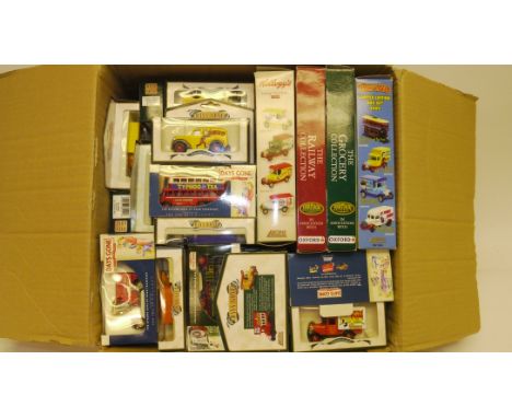  Vintage Vehicles and Locomotive Models, A boxed collection of vintage commercial vehicles by Lledo and Oxford, some limited 