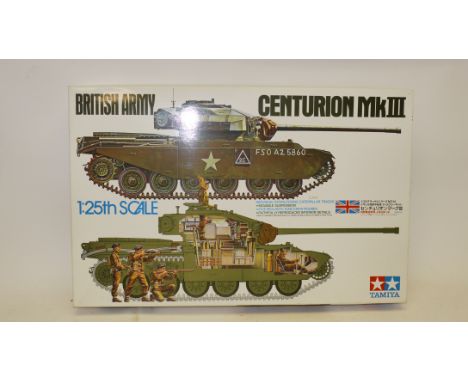 Tamiya Centurion Tank Model Kit and Dragon Action Figure, A boxed 1:25 scale British Army Centurion Tank, with factory sealed