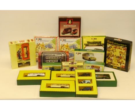 Boxed Corgi Vehicles, A collection of vintage and modern commercial and private vehicles, 1:43 and 1:50 scale, including coac