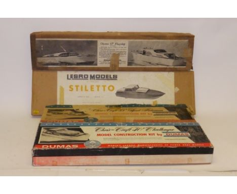 Lesro and Dumas Marine Models, A quartet of vintage wooden model kits, for radio control,  comprising a Lesro Models by L. J.