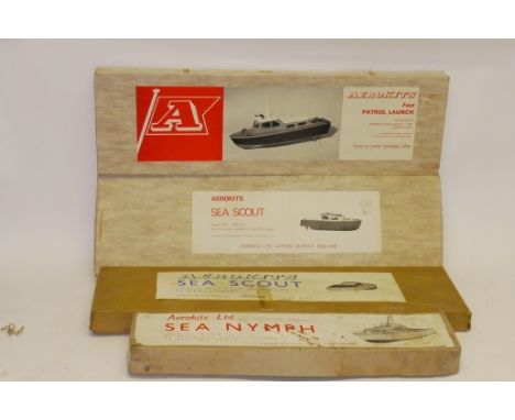 Aero Kits by Keilkraft Marine Models, A quartet, of vintage wooden model kits,  for radio control, comprising  Sea Scout (2),