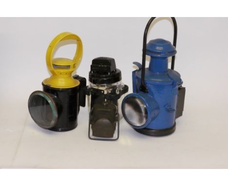 Railway Lamps and Lucas Electrical Items, the lamps comprising a head/tail lamp with oil burner and flip-over red aspect to b