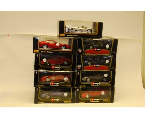 Burago and Maisto 1:18 Scale Ferraris, A boxed group of modern vehicles comprising, Burago Diamonds, 3044 Maranello 550 (1996