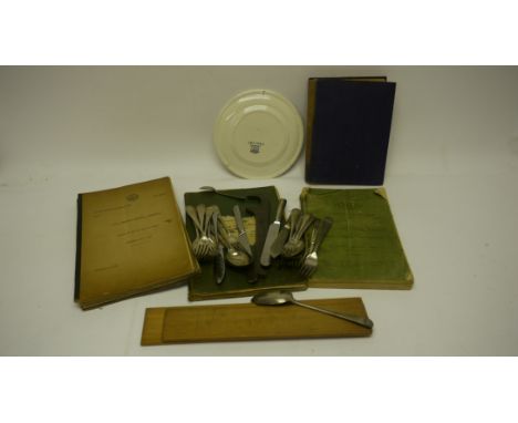 LMS and Other Railway Memorabilia,  including and LMS Hotels 9" white plate, assorted cutlery from LMS, LNER, SR and LNWR sou