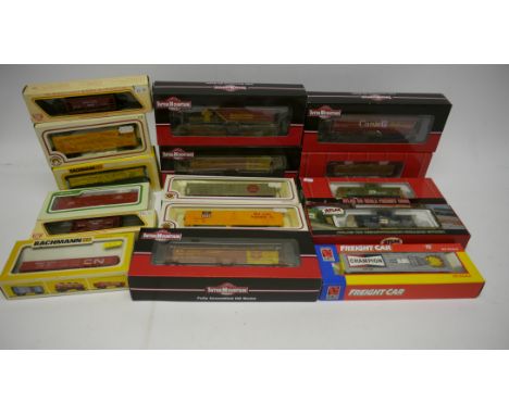 A Collection of American HO Gauge Freight Stock by Bachmann and Others, including cattle wagons and box cars, tank wagons and