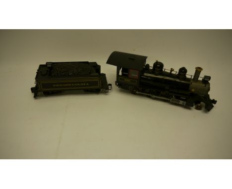 A Bachmann G Scale American 'Big Hauler' 4-6-0 Locomotive and Tender, unboxed, in gold-lined Pennsylvania RR black livery as 