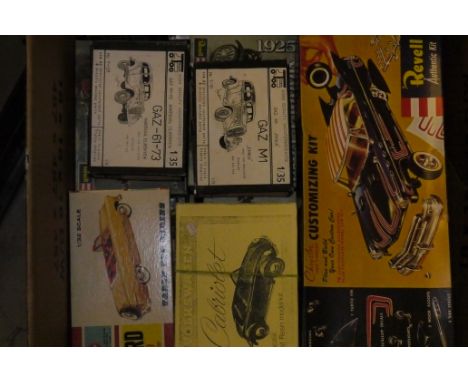Models From Kits, Kits and Boxes, Two boxes of plastic models constructed from kits mainly of vintage vehicles in various sca