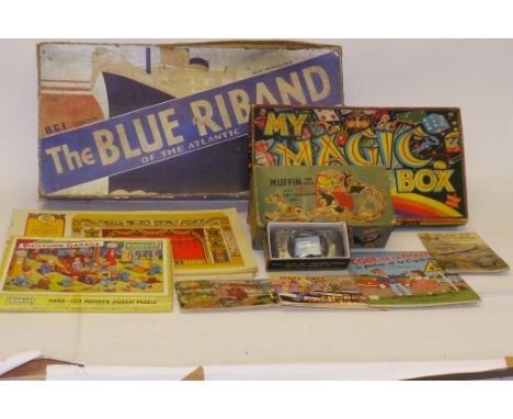 Pre and Post-war Games and Toys, A boxed group comprising 1936 'The Blue Riband of the Atlantic'  board game by B.G.L., Peter