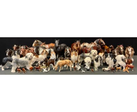 A Melba model Shire Horse and cart; others assorted inc Dogs, Ponies etc, various sizes and colours (approx 45) 