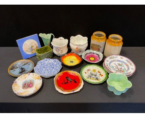 Ceramics - a Burtons Greengage stoneware advertising jar;  Aynsley Howards Sprays planter;  another Astbury pattern;  pari of