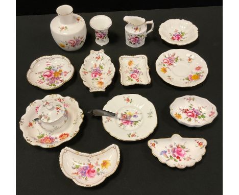 Royal Crown Derby Posies, inc mallet vase,  trinket trays, milk jug, saucer  etc, mixed marks 1930s and later 