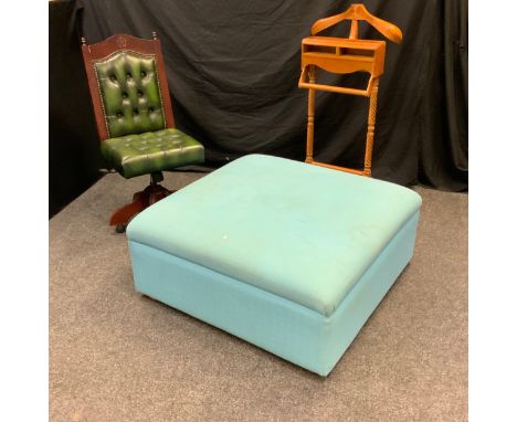 A revolving green leatherette desk chair; turquoise upholstered foot pouffe;  contemporary dressing stand,  part of this lot 