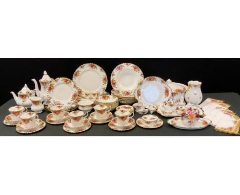 An extensive Royal Albert Old Country Rose pattern dinner and tea set, for six inc large tureen and cover, coffee pot, tea po