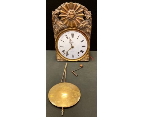 A 19th century French Comtoise type wall clock, embossed brass case, white enamel dial, signed Guy, a Decise,  bold Roman num