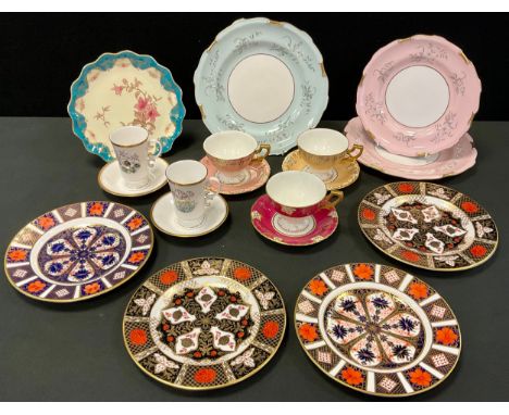 A pair of Royal Crown Derby 1128 Imari side plates, 21.4cm diameter, both seconds; Denver bread plate, another Alpine;  three