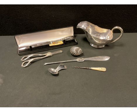 Silver &amp; Plate - a novelty silver plated shell shaped tape measure;  silver and stainless steel letter knife, Sheffield 2