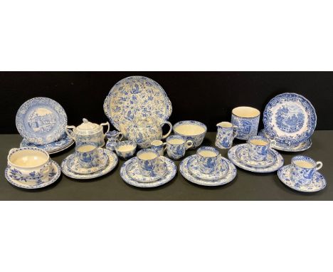 Burleigh Ware transfer print of birds and flowers part tea service, including tea pot, side plates; other nineteenth century 