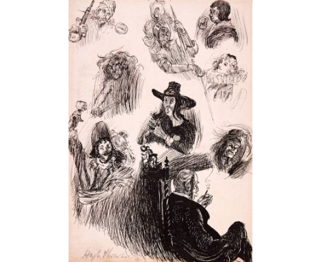 British original illustration.- Thomson (Hugh) Two sheets of character head studies, pen and black inks, one sheet signed in 