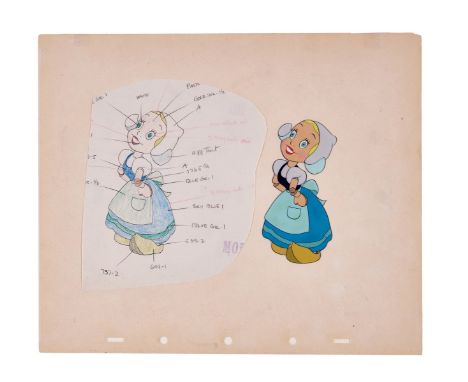 Disney.- Two Pinocchio production cels, including a Dutch milk maid hand-painted cel alongside a preliminary pencil and colou