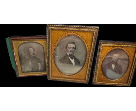 Three circa 1850s Daguerreotype portrait photographs of gentlemen  one of a soldier of the 99th Regiment of foot. One quarter