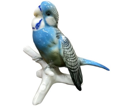 A Karl Ens Blue budgie 7583. Measuring approximately 12cm x 16cm. Condition report. A tiny nibble to the budgies tail feather