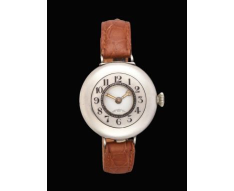 An Early Silver Enamel Dial Wristwatch, 1918, lever movement, enamel dial with luminous Arabic numerals, seconds dial, lumino
