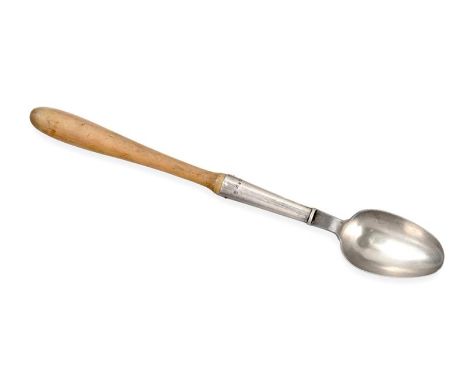 A George IV Provincial Silver Spoon With Wood Handle, by James Barber and William Whitwell, York, 1820, the bowl oval and wit