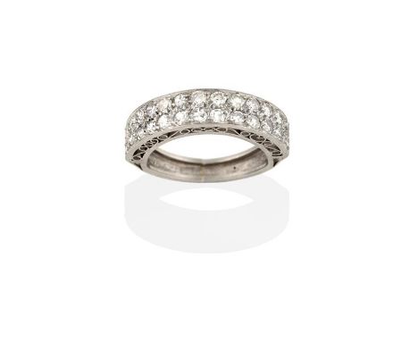 A Diamond Half Hoop Ring, formed of two rows of thirteen eight-cut diamonds in white pavé settings, to a plain polished shank