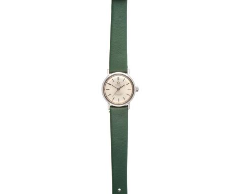 A Lady's Stainless Steel Centre Seconds Wristwatch, signed Omega, model: Seamaster De Ville, circa 1975, lever movement, silv