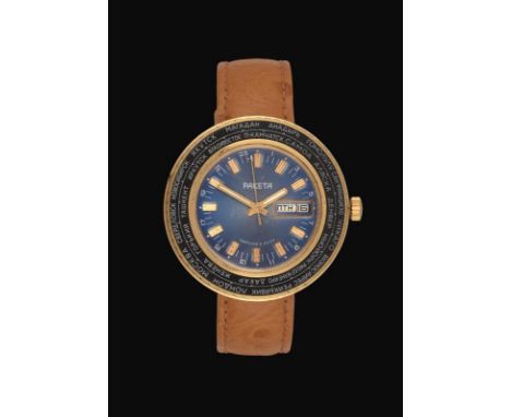 A Russian Day/Date Centre Seconds World Time Zone Wristwatch, signed Paketa, circa 1975, (calibre 2628H) lever movement, ligh