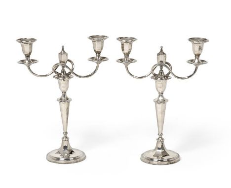 A Pair of George V Silver Two-Light Candelabra, by Mappin and Webb, Sheffield, 1918, each on circular fluted base, with octag