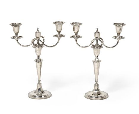 A Pair of George V Silver Two-Light Candelabra, by Mappin and Webb, Sheffield, 1918, each on circular fluted base, with octag