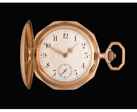 A 14 Carat Gold Full Hunter Pocket Watch, circa 1910, lever movement signed Mobile Watch Co, split bimetallic balance with a 