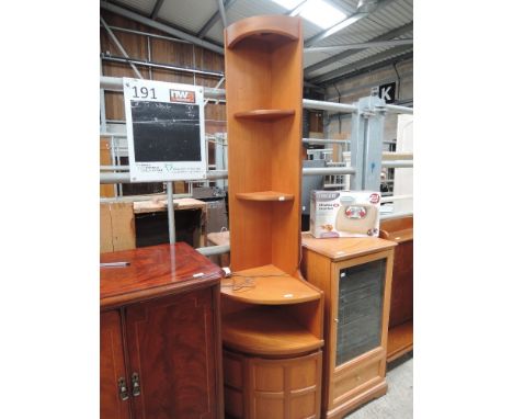 A vintage teak G plan style corner shelf with cupboard under