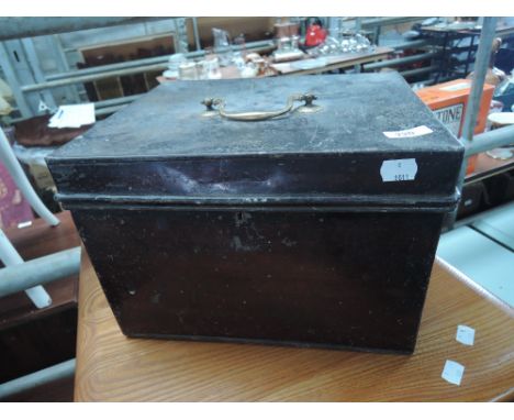 A vintage tin document box